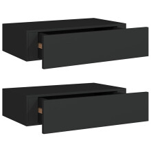 vidaXL 2x Wall-mounted Drawer Shelves Black MDF Wall CabinetFloating Shelf