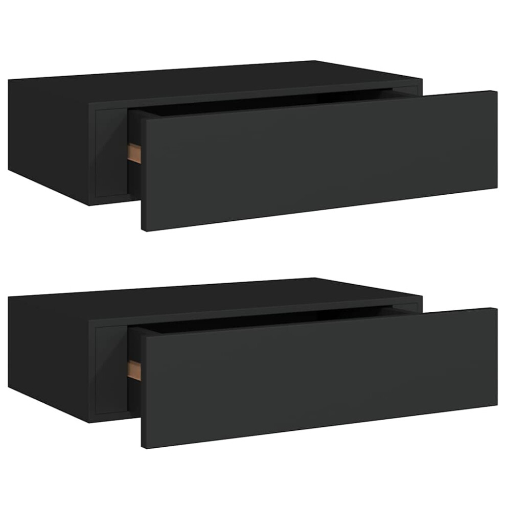 vidaXL 2x Wall-mounted Drawer Shelves Black MDF Wall CabinetFloating Shelf