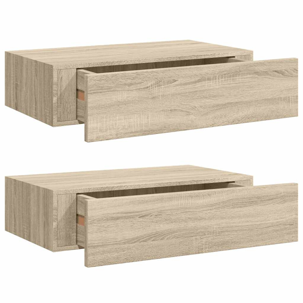 vidaXL 2x Wall-mounted Drawer Shelves Oak MDF Wall CabinetFloating Shelf Set