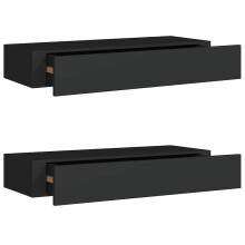 vidaXL 2x Wall-mounted Drawer Shelves Black MDF Floating Cabinet Wall Shelf