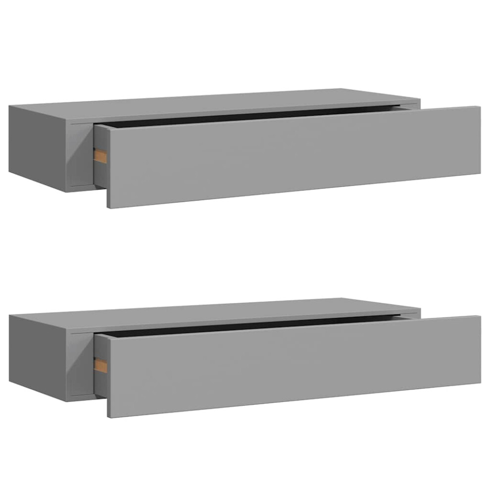 Vidaxl 2X Wall-Mounted Drawer Shelves Grey Mdf Floating Cabinet Wall Shelf