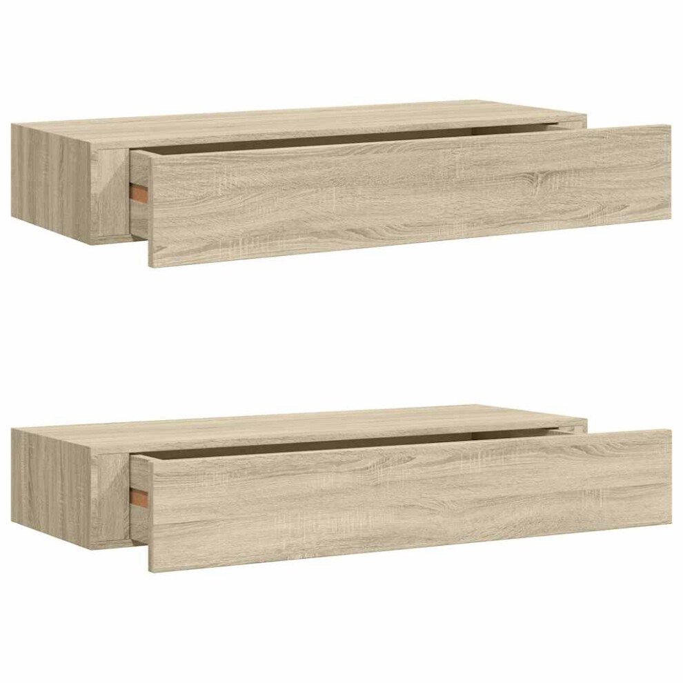 Vidaxl 2X Wall-Mounted Drawer Shelves Oak Mdf Floating Cabinet Wall Shelf