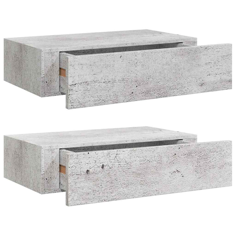Vidaxl 2X Wall Drawer Shelves Concrete Grey Mdf Wall Cabinetfloating Shelf