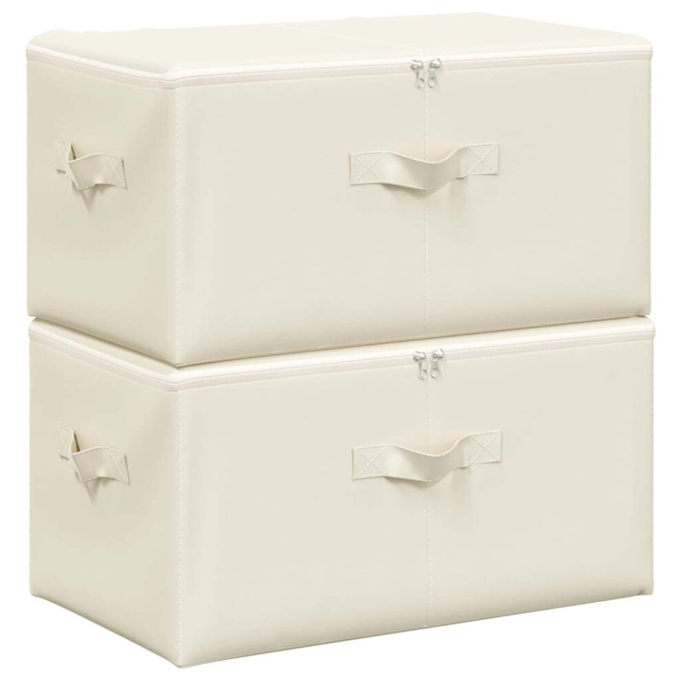 Vidaxl 2X Storage Boxes Fabric Cream Home Foldable Box Storage Case Chest