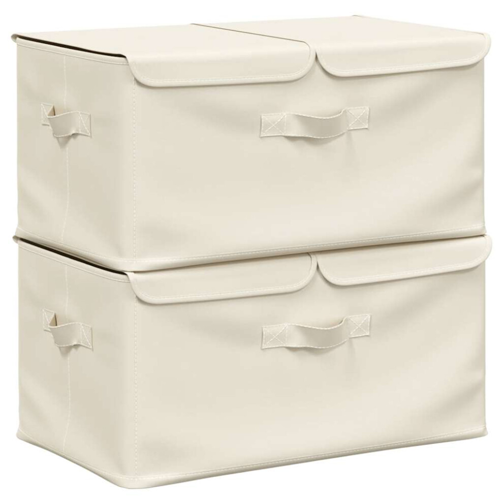 Vidaxl 2X Storage Boxes Fabric Cream Home Foldable Box Storage Case Chest