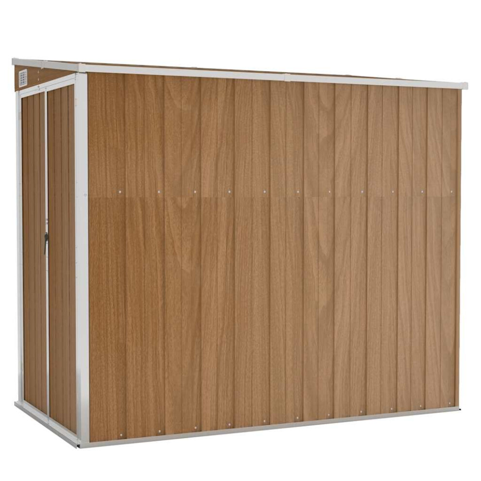 Vidaxl Wall-Mounted Garden Shed Brown Galvanised Steel Patio Tool Storage Shed