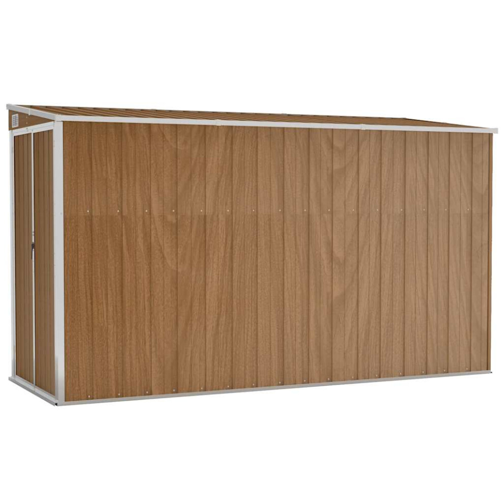 Vidaxl Wall-Mounted Garden Shed Brown Galvanised Steel Patio Tool Storage Shed