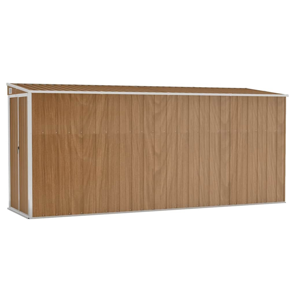 Vidaxl Wall-Mounted Garden Shed Brown Galvanised Steel Patio Tool Storage Shed