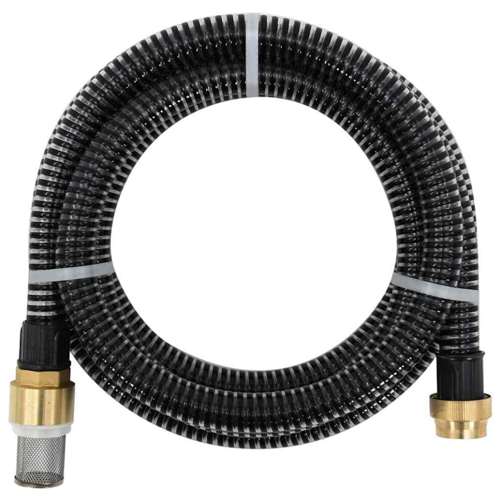 vidaXL Suction Hose Garden Hose Pipe with Brass Connectors Black 1.1" 5 m PVC
