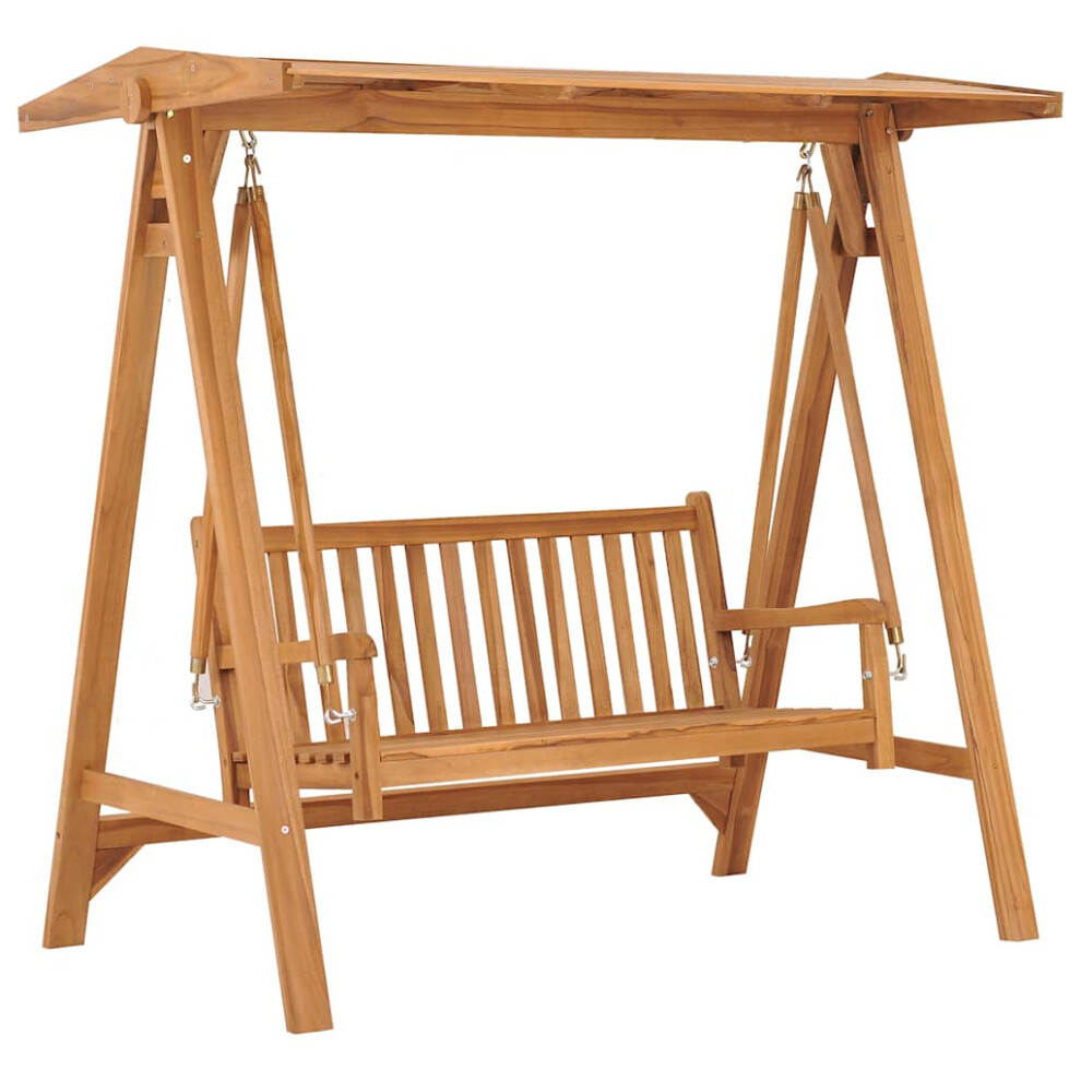 vidaXL Solid Teak Wood Swing Bench Outdoor Garden Porch Swing Seating Chair-image-OPC-P8SYX5D-NEW