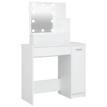 (White) vidaXL Dressing Table with LED Vanity Table Makeup Vanity Desk Cosmetic Table