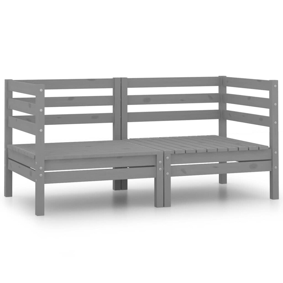 vidaXL 2x Solid Pinewood Garden Corner Sofas Grey Outdoor Corner Seating Sofa