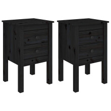 (black, 2) vidaXL 1/2x Solid Wood Pine Bedside Cabinet Side Table Furniture Multi Colours