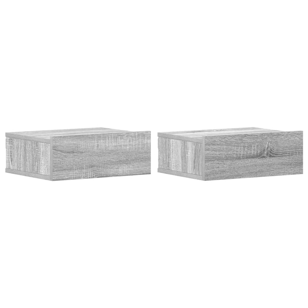 Vidaxl (Grey Sonoma, 2) Floating Nightstand Wall Bedside Cabinet Hanging Shelf Engineered Wood