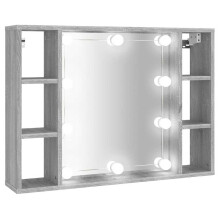 (Grey sonoma) vidaXL Mirror Cabinet with LED Washroom Storage Cabinet Bathroom Vanity Unit