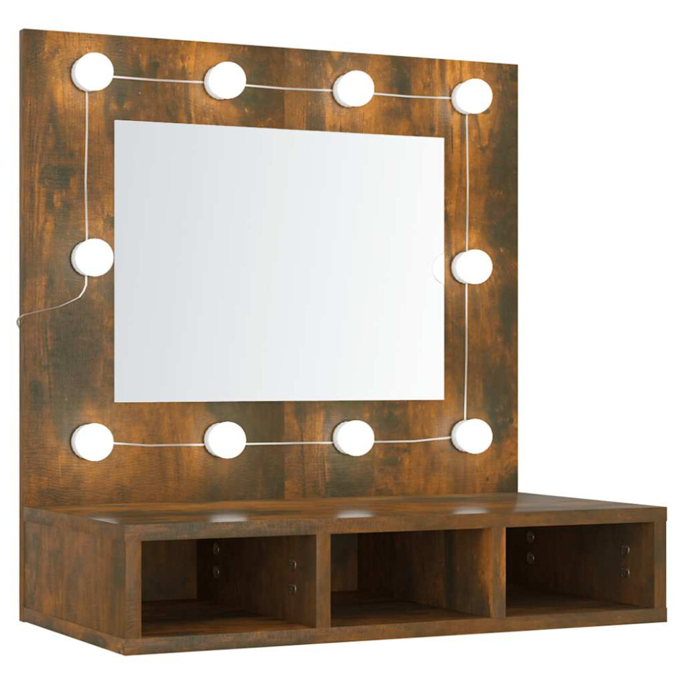 Vidaxl (Smoked Oak) Mirror Cabinet With Led Wall-Mounted Mirror Cabinet Storage Cupboard