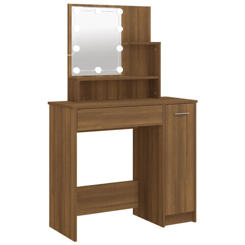 VidaXL (Brown oak) vidaXL Dressing Table with LED Vanity Table Makeup Vanity Desk Cosmetic Table