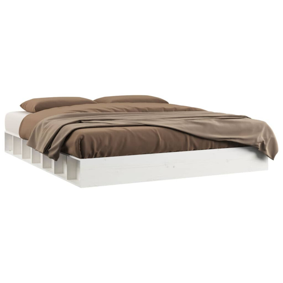 Vidaxl (White, 150 X 200 Cm) Bed Frame Home Wooden Bedstead Bed Base Mattress Foundation Solid Wood