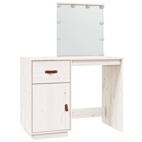VidaXL (White) vidaXL Solid Wood Pine Dressing Table with LED Home Vanity Desk Multi Colours