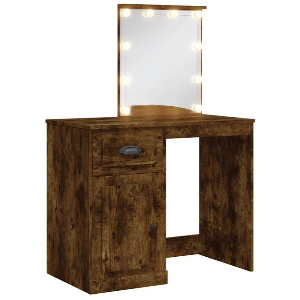 Vidaxl (Smoked Oak) Dressing Table With Led Lights Makeup Table Vanity Desk Cosmetic Table