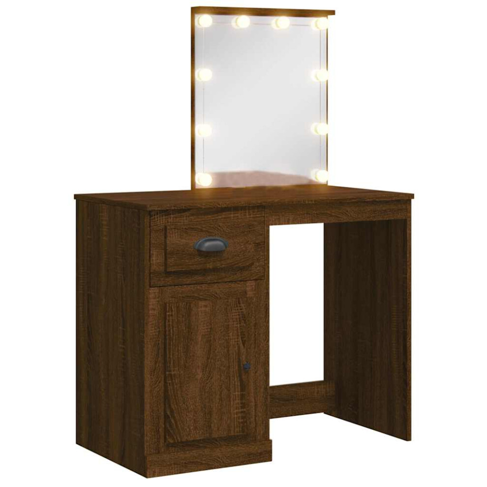 Vidaxl (Brown Oak) Dressing Table With Led Lights Makeup Table Vanity Desk Cosmetic Table