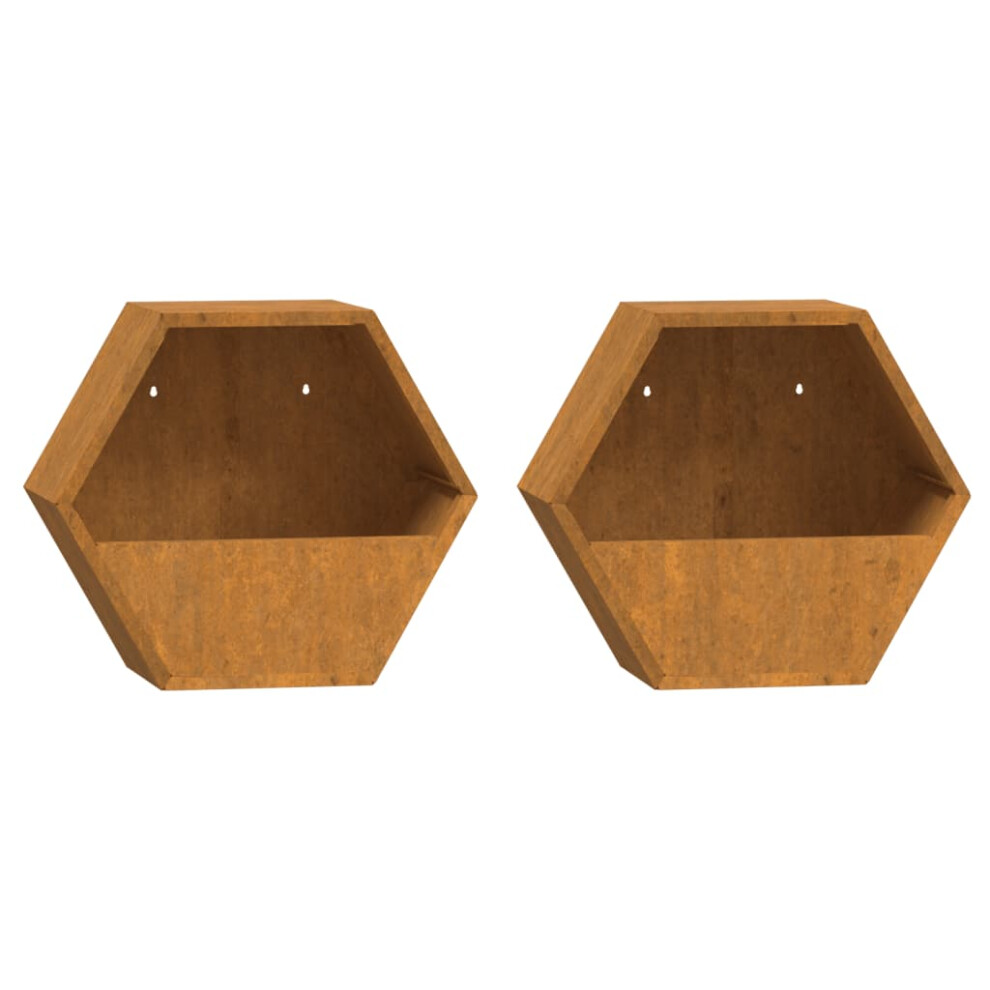 Vidaxl (30 X 10 X 25 Cm) Wall Planters Decor Hanging Flower Plant Pot 2 Pcs Rusty Corten Steel