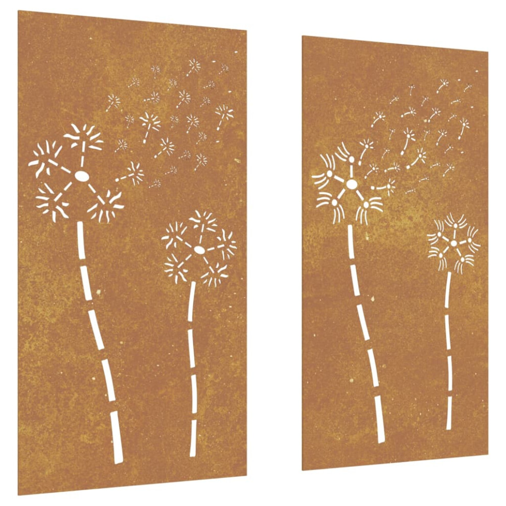 Vidaxl Garden Wall Decoration Wall Art Decors 2Pcs Corten Steel Flower Design