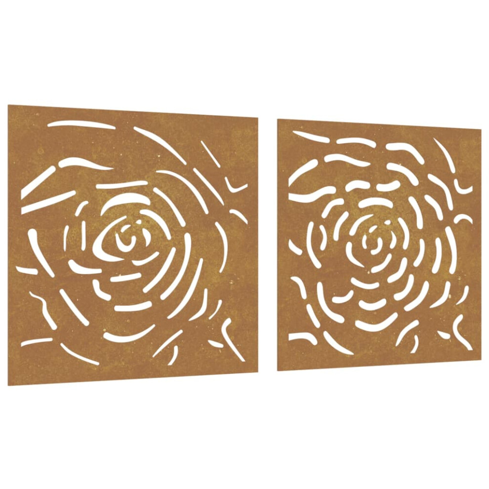Vidaxl Garden Wall Decoration Wall Art Decors 2 Pcs Corten Steel Rose Design