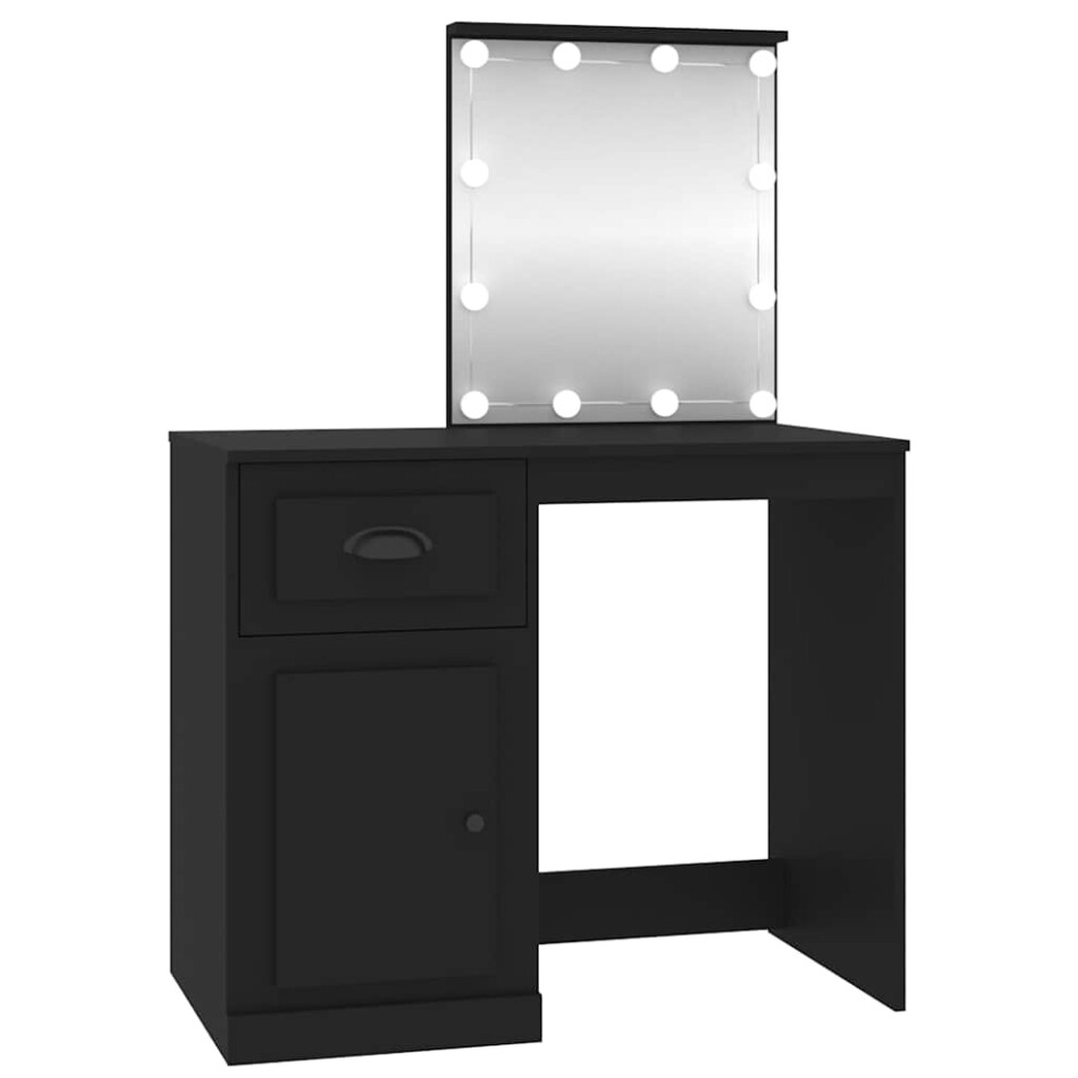 Vidaxl (Black, With Led) Dressing Table Vanity Desk Cosmetic Table Makeup Desk Engineered Wood