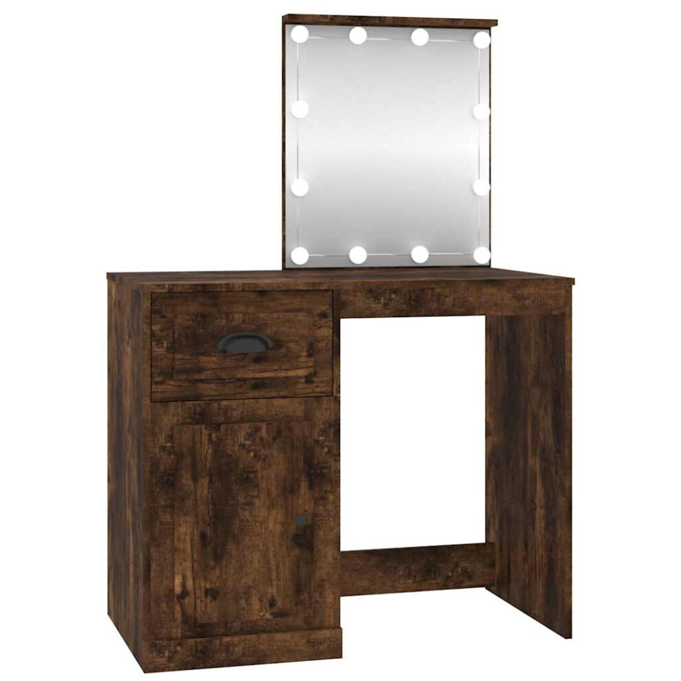 Vidaxl (Smoked Oak, With Led) Dressing Table Vanity Desk Cosmetic Table Makeup Desk Engineered Wood