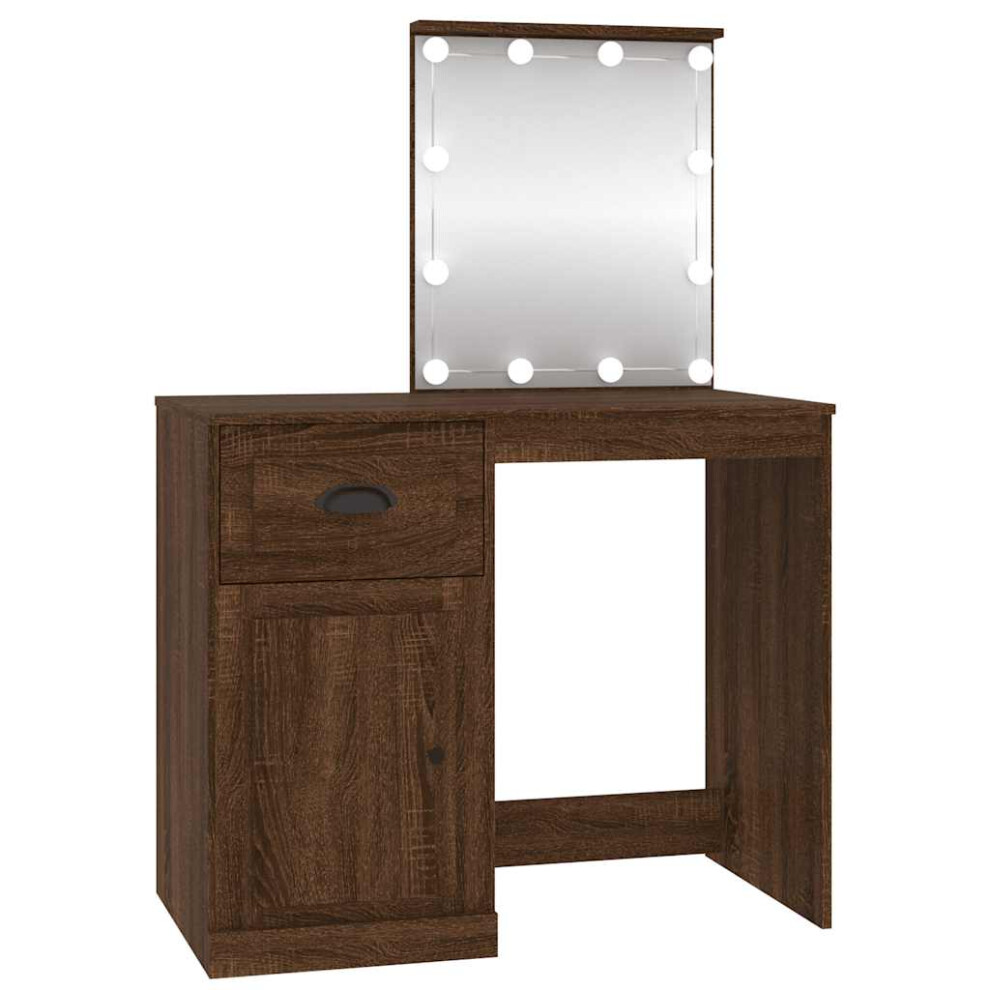 Vidaxl (Brown Oak, With Led) Dressing Table Vanity Desk Cosmetic Table Makeup Desk Engineered Wood