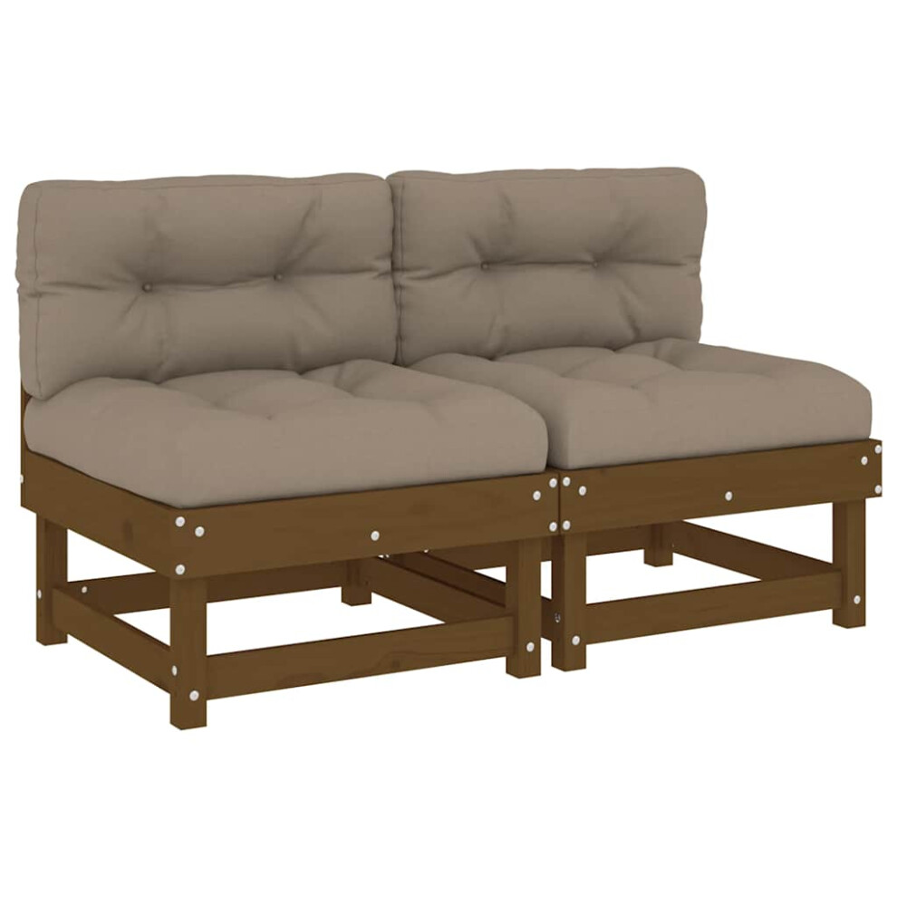 Vidaxl (Honey Brown Pine, 2X Middle) Middle Sofas Patio Wooden Sectional Sofa With Cushionss Solid Wood Pine