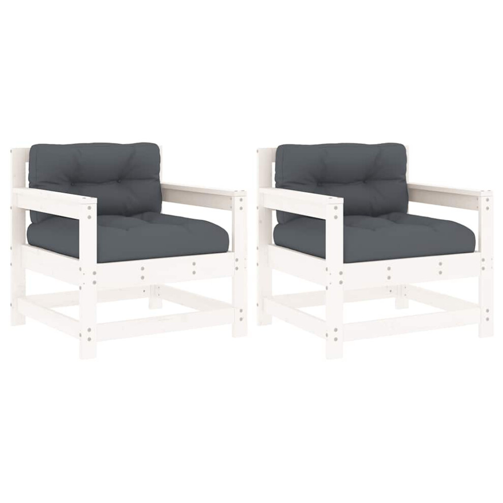 Vidaxl Garden Chairs Lounge Chairs With Cushions 2 Pcs White Solid Wood Pine