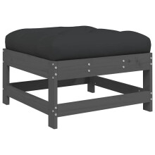 vidaXL Garden Footstool Ottoman Footrest with Cushion Grey Solid Wood Pine