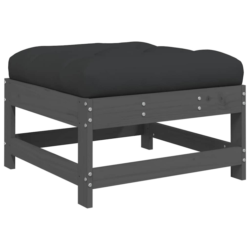 Vidaxl Garden Footstool Ottoman Footrest With Cushion Solid Wood Pine Grey