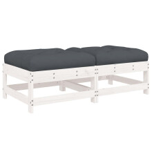 vidaXL Gartenhocker mit Kissen 2 Stk. Weiß Massivholz Kiefer