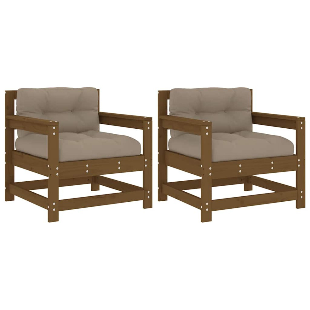 Vidaxl Garden Chairs Armchairs With Cushions 2 Pcs Honey Brown Solid Wood Pine