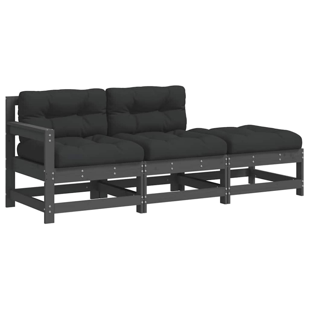 Vidaxl Garden Lounge Set Outdoor Sofa Set 3 Piece With Cushions Grey Solid Wood
