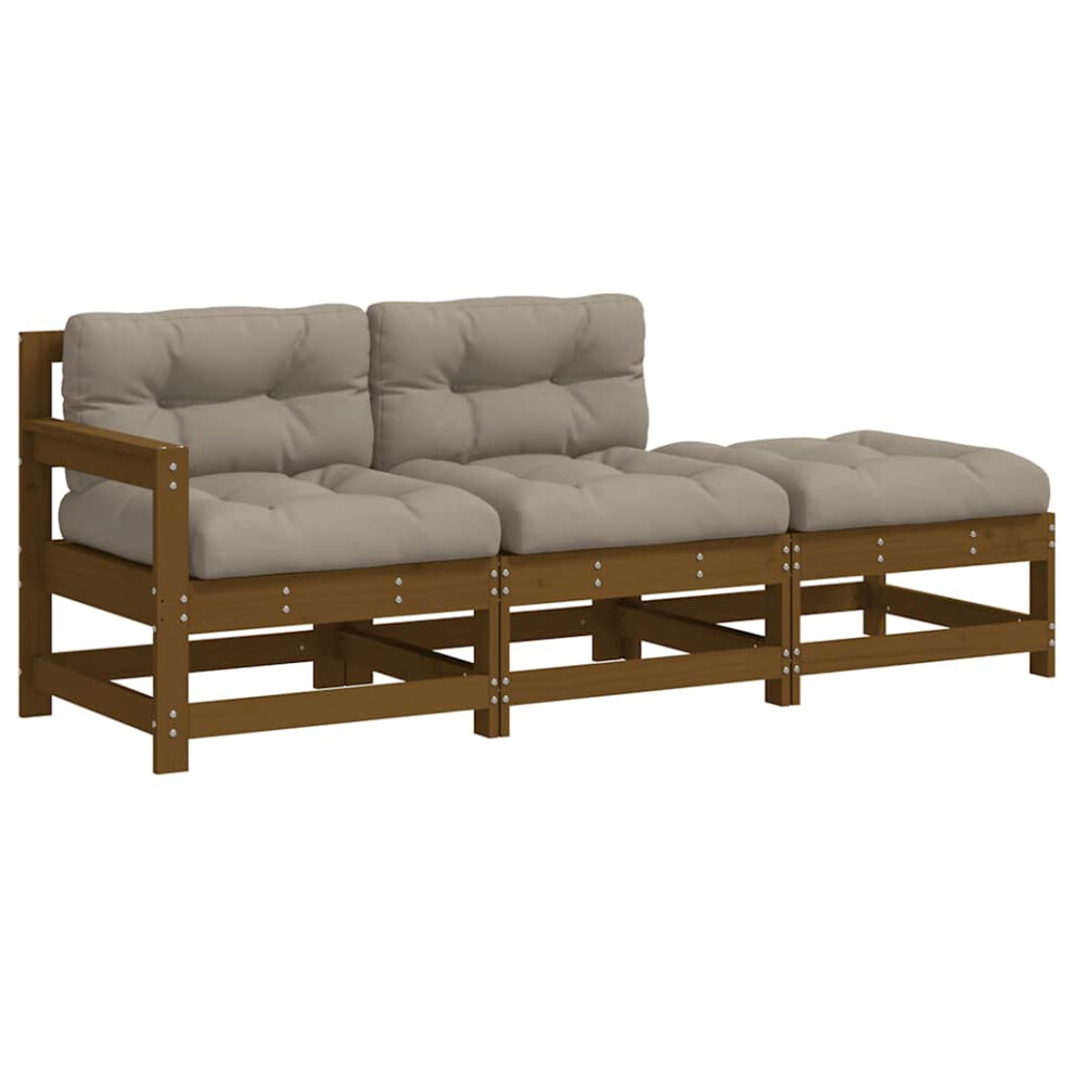 vidaXL Garden Lounge Set Sofa 3 Piece with Cushions Honey Brown Solid Wood