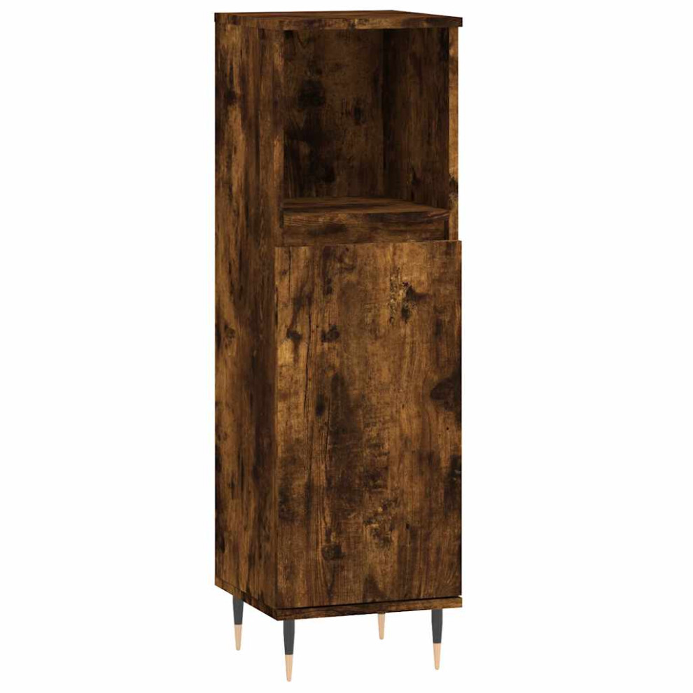 Vidaxl (Smoked Oak) Bathroom Cabinet Vanity Unit Highboard Cupboard White Engineered Wood