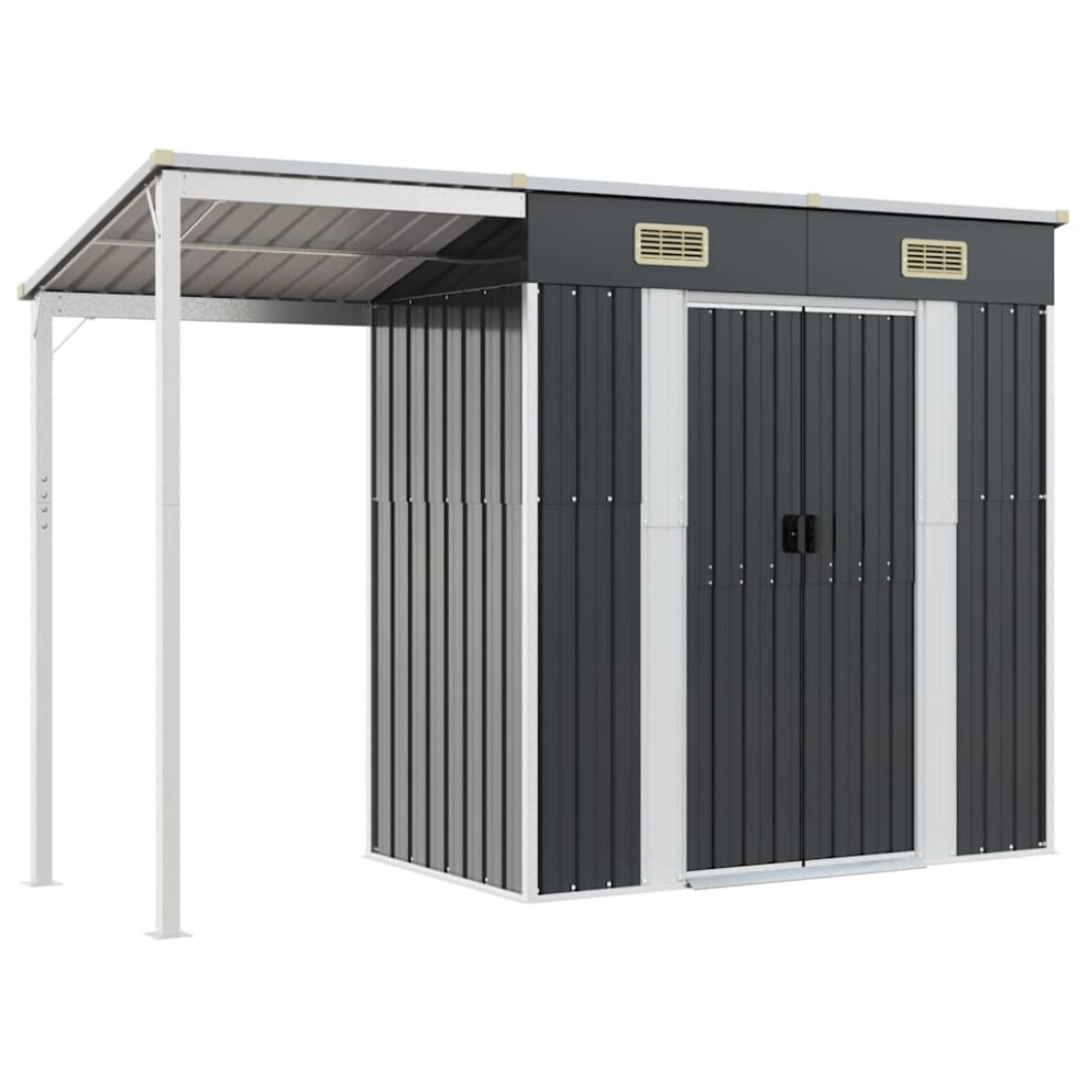 Vidaxl (Anthracite) Garden Shed With Extended Roof Outdoor Tool Shed Storage Shed Steel