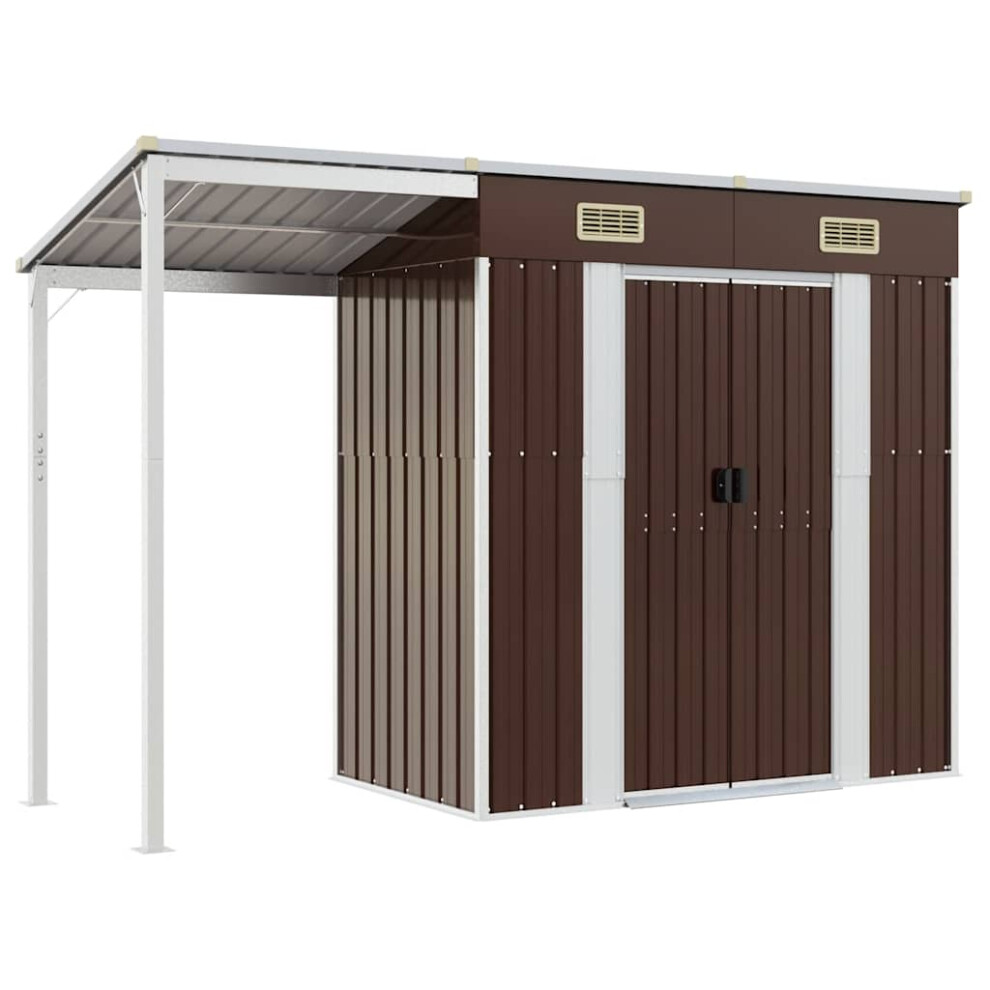 (brown) vidaXL Garden Shed with Extended Roof Outdoor Tool Shed Storage Shed Steel