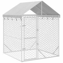 vidaXL Outdoor Dog Kennel Dog House Pet Crate with Roof Silver Galvanised Steel