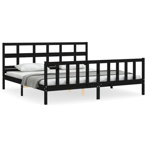 VidaXL (black, 200 x 200 cm) vidaXL Bed Frame Bed Base Platform Bed with Headboard Grey Single Solid Wood