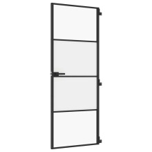 vidaXL Interior Door Slim Sliding Door Black Tempered Glass and Aluminium