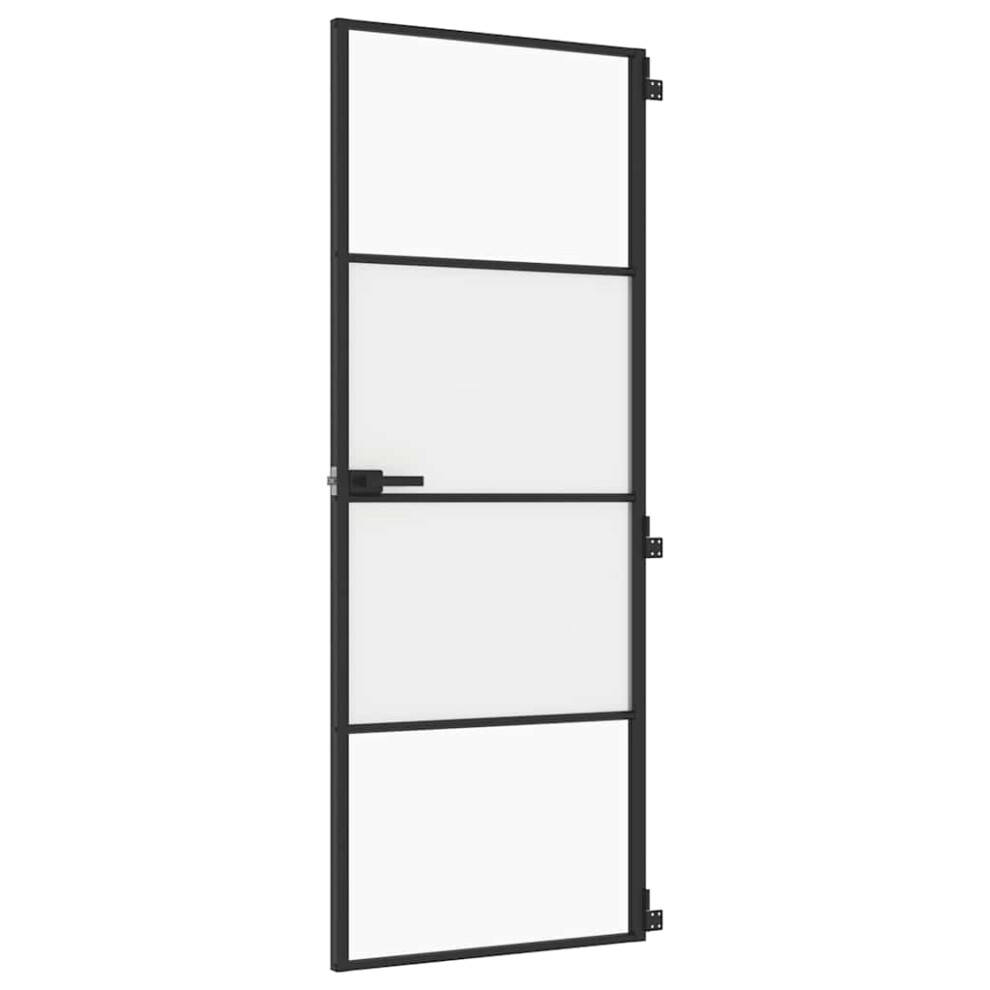 vidaXL Interior Door Slim Sliding Door Black Tempered Glass and Aluminium