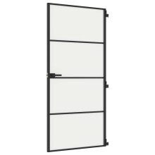 vidaXL Interior Door Slim Sliding Door Black Tempered Glass and Aluminium