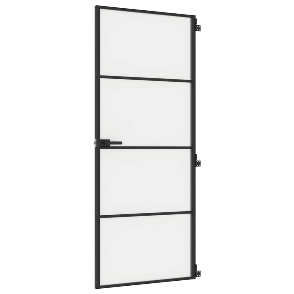 Vidaxl Interior Door Slim Sliding Door Black Tempered Glass And Aluminium