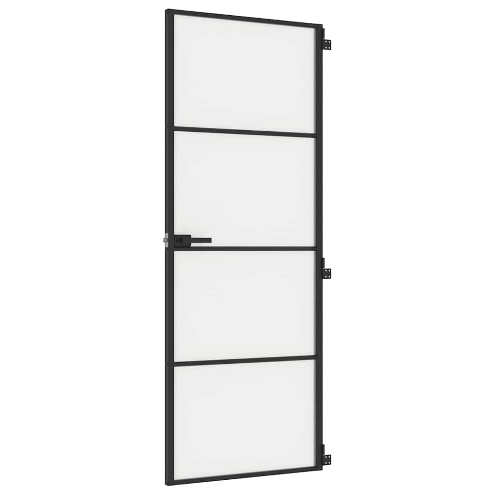 Vidaxl Interior Door Slim Sliding Door Black Tempered Glass And Aluminium