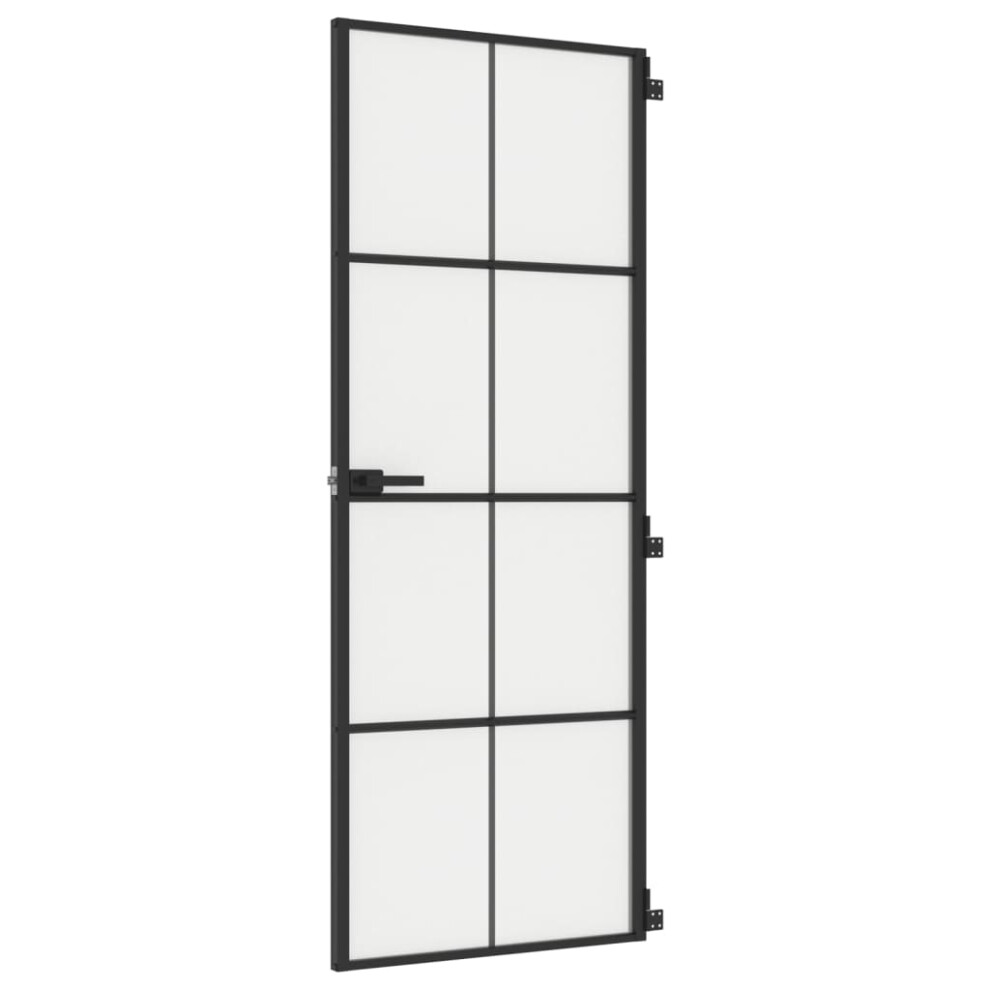 Vidaxl Interior Door Slim Sliding Door Black Tempered Glass And Aluminium